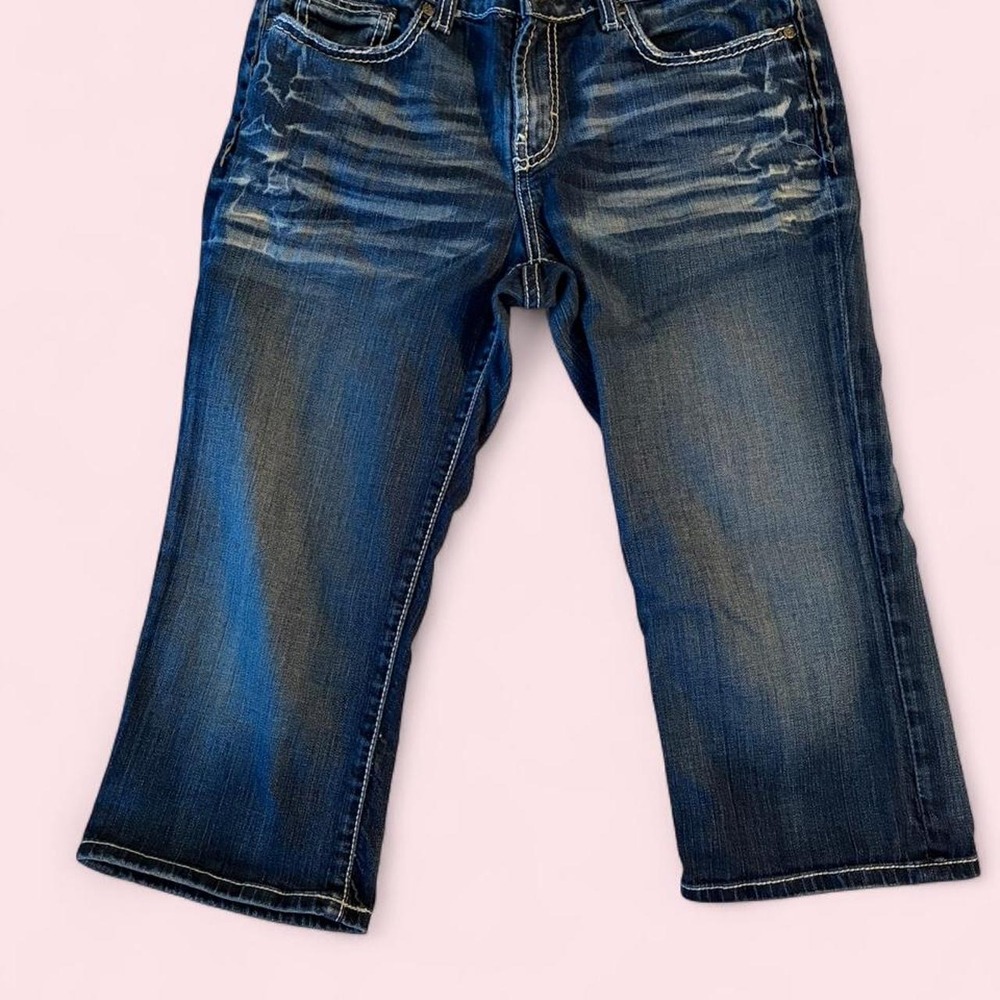 BKE Kate Womens Y2K Distressed Capri Jeans Blue Stretch Size 31